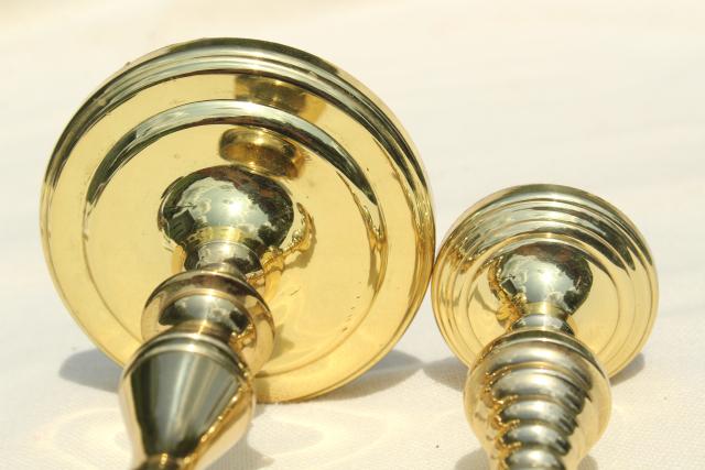 photo of vintage Baldwin solid brass candle holders, large & small candlesticks #5