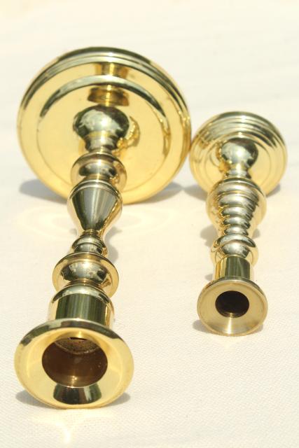 photo of vintage Baldwin solid brass candle holders, large & small candlesticks #6