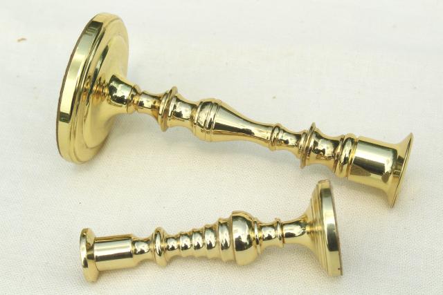 photo of vintage Baldwin solid brass candle holders, large & small candlesticks #7