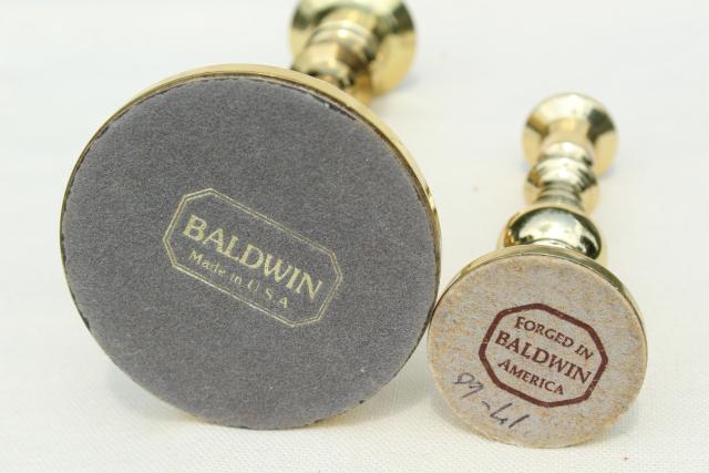 photo of vintage Baldwin solid brass candle holders, large & small candlesticks #8