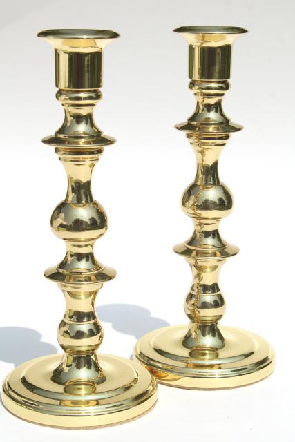 photo of vintage Baldwin solid brass candlesticks, candle stick pair tall candle holders #1