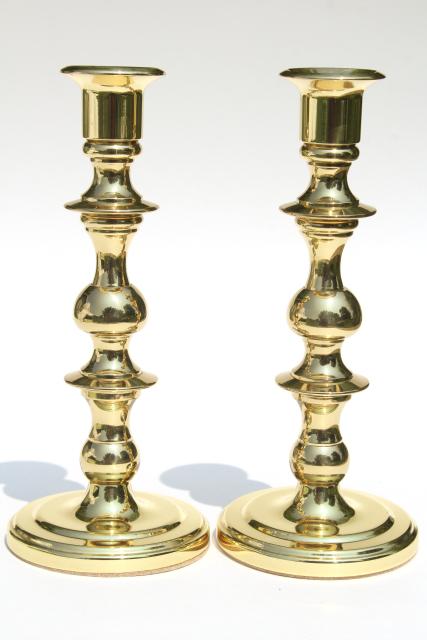 photo of vintage Baldwin solid brass candlesticks, candle stick pair tall candle holders #2