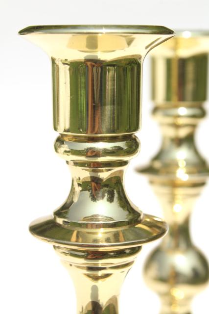 photo of vintage Baldwin solid brass candlesticks, candle stick pair tall candle holders #8