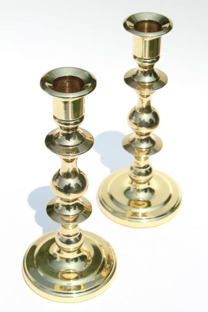 photo of vintage Baldwin solid brass candlesticks, candle stick pair tall candle holders #9