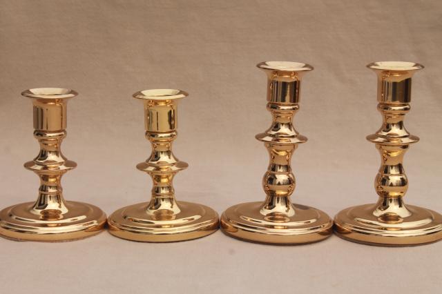 photo of vintage Baldwin solid brass candlesticks, high & low candle holders, candle stick pairs #3