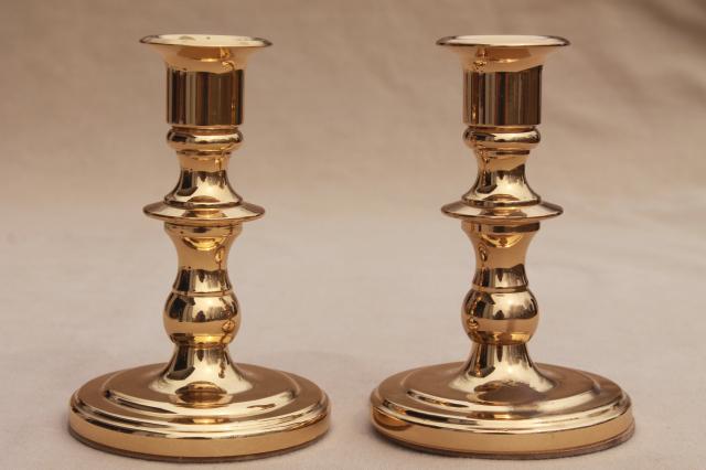 photo of vintage Baldwin solid brass candlesticks, high & low candle holders, candle stick pairs #4