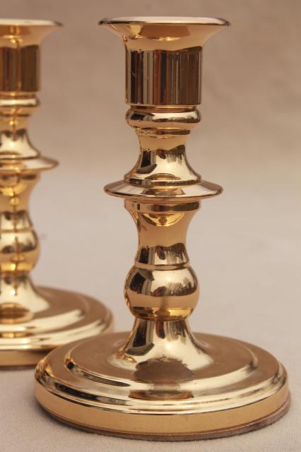 photo of vintage Baldwin solid brass candlesticks, high & low candle holders, candle stick pairs #5