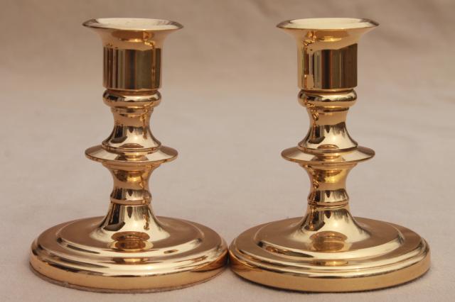 photo of vintage Baldwin solid brass candlesticks, high & low candle holders, candle stick pairs #8