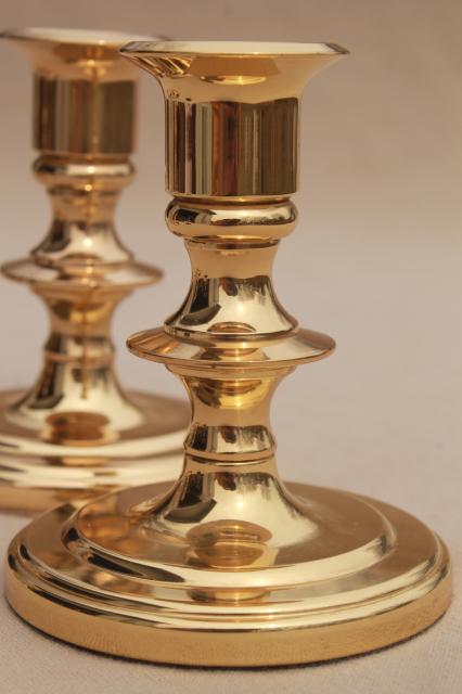 photo of vintage Baldwin solid brass candlesticks, high & low candle holders, candle stick pairs #9