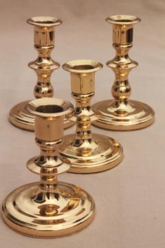 catalog photo of vintage Baldwin solid brass candlesticks, high & low candle holders, candle stick pairs