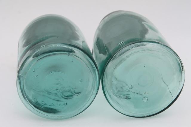 photo of vintage Ball Mason canning jars, strong shoulder slope blue glass w/ zinc metal lids #5