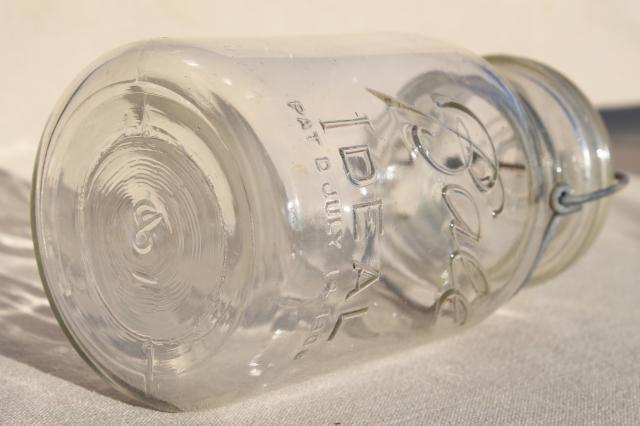 photo of vintage Ball Mason jar wire bail quart w/ glass lid, antique embossed date July 14 1908 #5