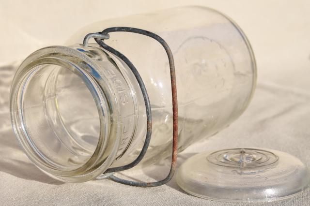 photo of vintage Ball Mason jar wire bail quart w/ glass lid, antique embossed date July 14 1908 #6