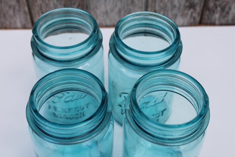 photo of vintage Ball Perfect Mason aqua blue glass canning jars, pint size jar lot #2