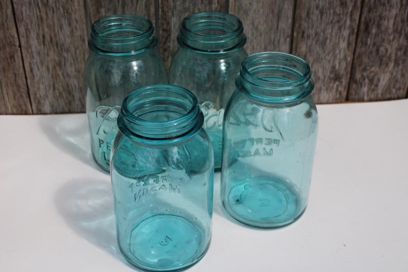 photo of vintage Ball Perfect Mason aqua blue glass canning jars, quart size jar lot #3