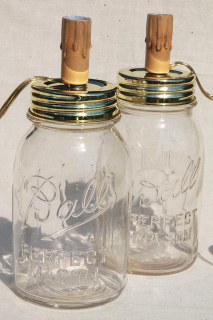 photo of vintage Ball Perfect Mason canning jar canister table lamps w/ electric candles #1