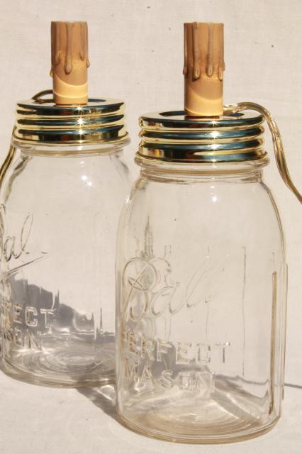 photo of vintage Ball Perfect Mason canning jar canister table lamps w/ electric candles #2