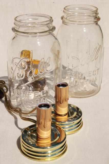 photo of vintage Ball Perfect Mason canning jar canister table lamps w/ electric candles #5