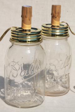 catalog photo of vintage Ball Perfect Mason canning jar canister table lamps w/ electric candles