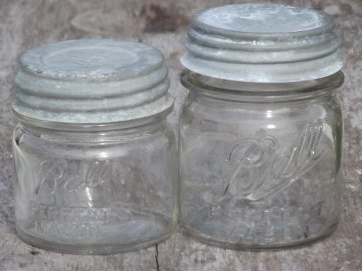 photo of vintage Ball Perfect Mason jars w/ old zinc lids, small half-pint jelly jars #1