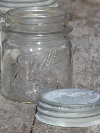 photo of vintage Ball Perfect Mason jars w/ old zinc lids, small half-pint jelly jars #3