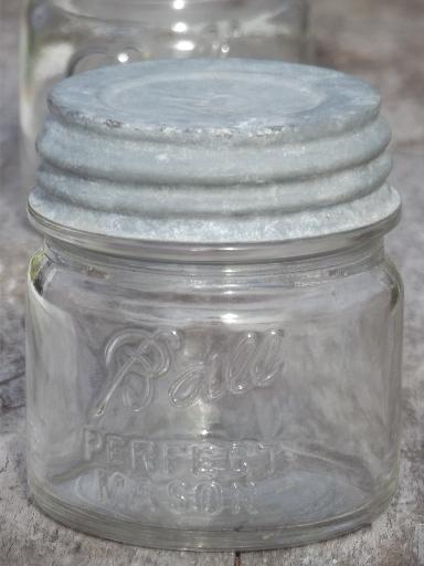 photo of vintage Ball Perfect Mason jars w/ old zinc lids, small half-pint jelly jars #4