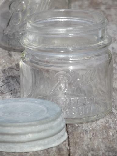 photo of vintage Ball Perfect Mason jars w/ old zinc lids, small half-pint jelly jars #5