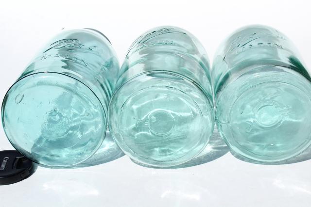 photo of vintage Ball mason canning jars, antique blue glass strong slope shoulder jar shape #2