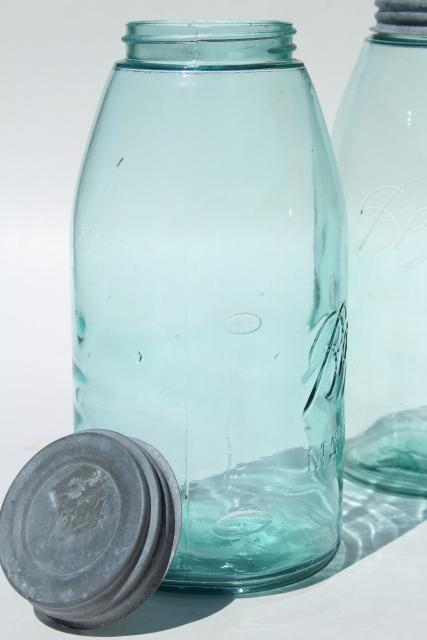 photo of vintage Ball mason canning jars, antique blue glass strong slope shoulder jar shape #5