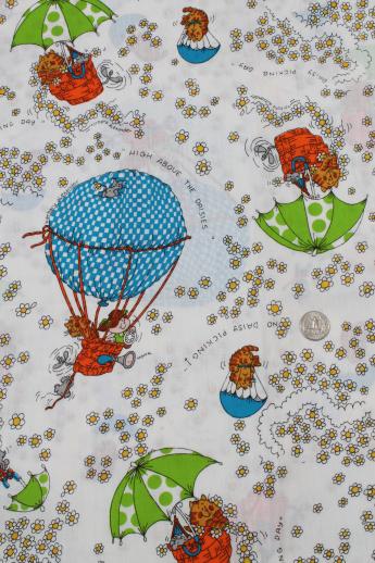 photo of vintage Barbara Alexander novelty print fabric, high above the daisies in balloons & umbrellas #1