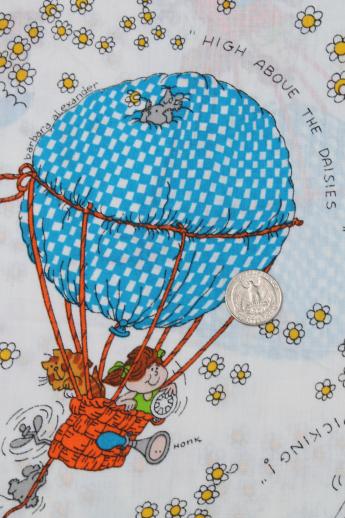 photo of vintage Barbara Alexander novelty print fabric, high above the daisies in balloons & umbrellas #2