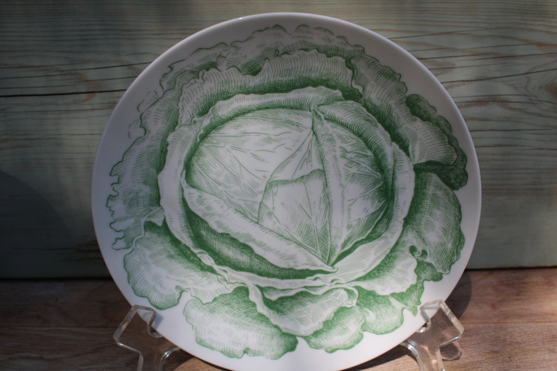 photo of vintage Bareuther china salad plates, old world potager veg botanical print in green on white #4