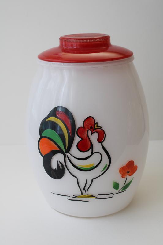 photo of vintage Bartlett Collins glass cookie jar canister w/ hand painted rooster #1