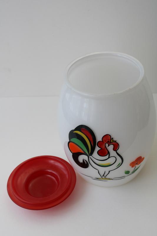 photo of vintage Bartlett Collins glass cookie jar canister w/ hand painted rooster #3