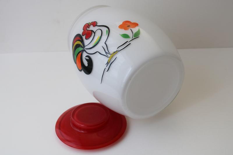 photo of vintage Bartlett Collins glass cookie jar canister w/ hand painted rooster #6