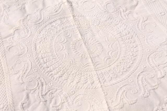 photo of vintage Bates bedspread, full double Queen Elizabeth heavy ivory cotton w/ fringe #7