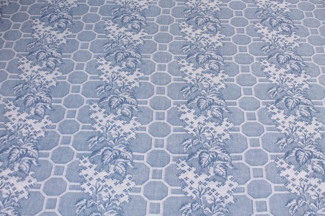 photo of vintage Bates bedspread, shabby cottage chic blue & white woven cotton bed cover #5