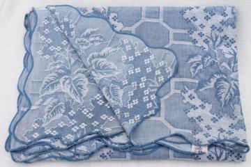 catalog photo of vintage Bates bedspread, shabby cottage chic blue & white woven cotton bed cover