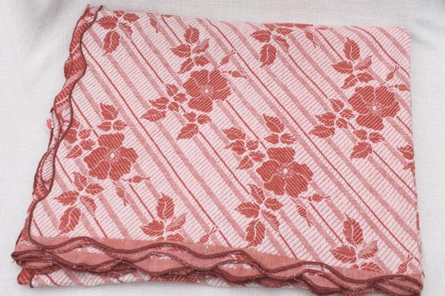 photo of vintage Bates bedspread, woven cotton bed cover in russet orange & white #1