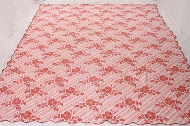 photo of vintage Bates bedspread, woven cotton bed cover in russet orange & white #3