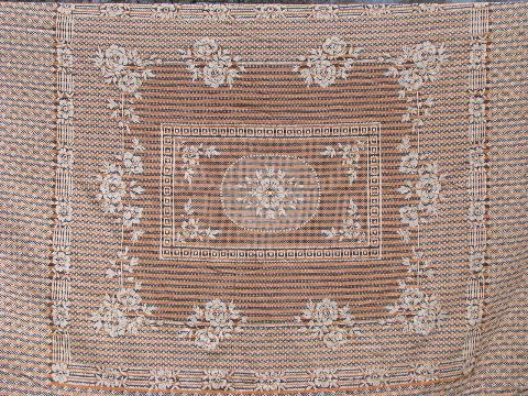 photo of vintage Bates cotton bedspead, deco colors, ivory, orange, black #2