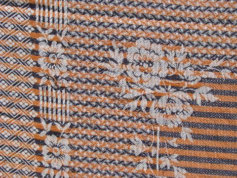 photo of vintage Bates cotton bedspead, deco colors, ivory, orange, black #4