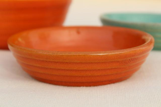 photo of vintage Bauer pottery ringware ring band planter bowl saucers, southwest orange & aqua #3