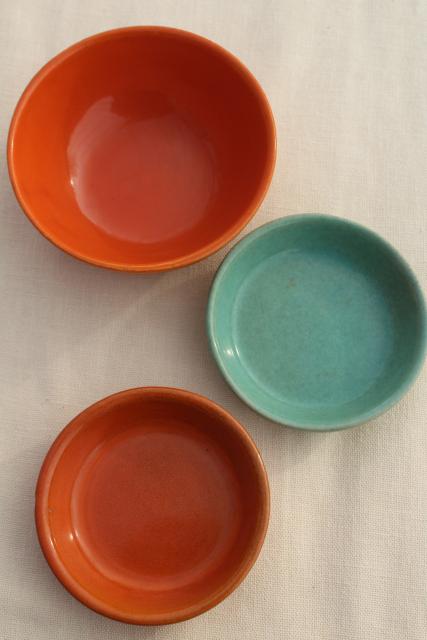 photo of vintage Bauer pottery ringware ring band planter bowl saucers, southwest orange & aqua #5