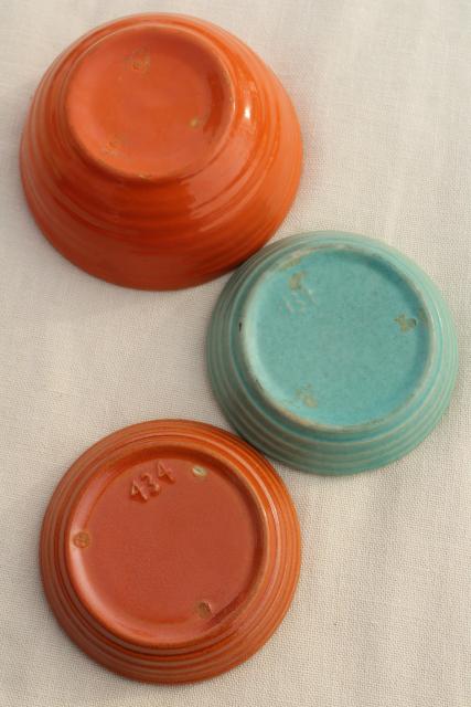 photo of vintage Bauer pottery ringware ring band planter bowl saucers, southwest orange & aqua #6