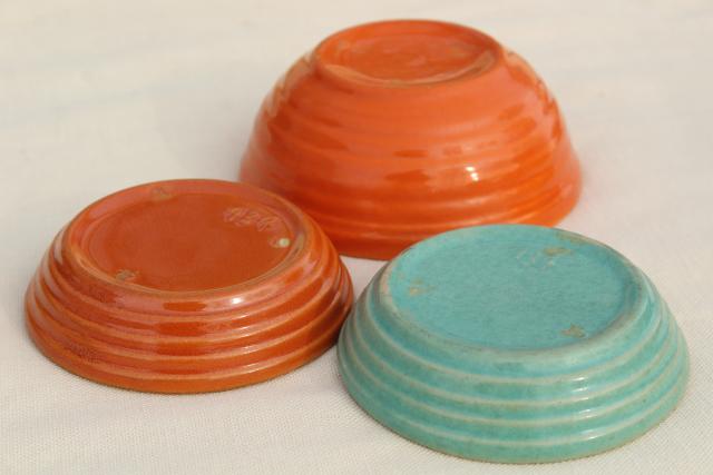 photo of vintage Bauer pottery ringware ring band planter bowl saucers, southwest orange & aqua #7