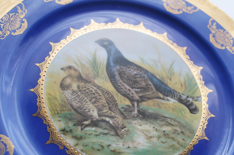 photo of vintage Bavaria Germany hand decorated game birds plate, heavy gold cobalt blue border  #2