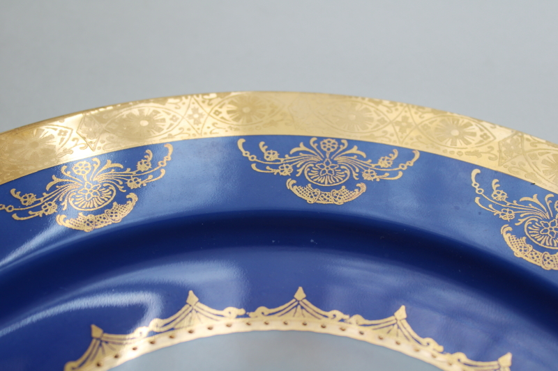 photo of vintage Bavaria Germany hand decorated game birds plate, heavy gold cobalt blue border  #3