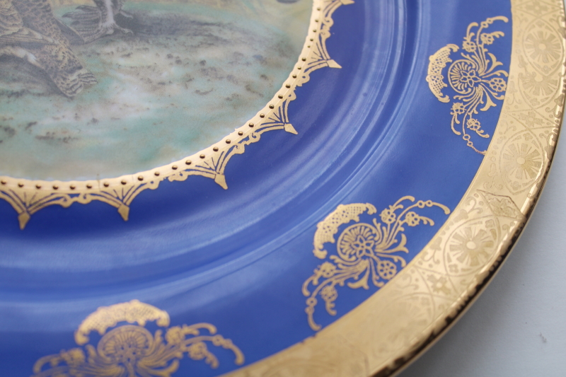 photo of vintage Bavaria Germany hand decorated game birds plate, heavy gold cobalt blue border  #4