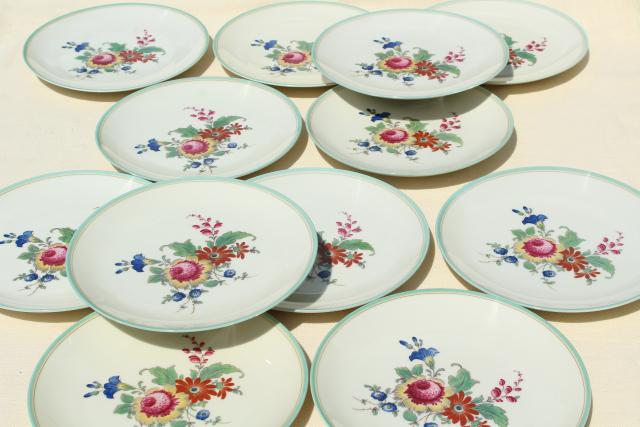 photo of vintage Bavaria china Thomas ivory salad plates, mint green border center floral #1